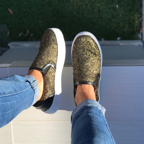 Gold/Black Pony Hair Slip On Casual Sneakers - Picture 4 of 7